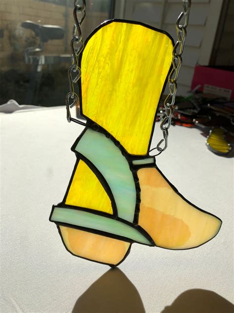 Stained Glass Pastel Cowboy Boot Western Suncatcher Glass Art Etsy