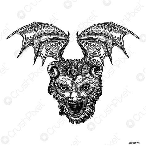 Devil Head With Big Demon Horns Or Antlers And Sharp Stock Vector