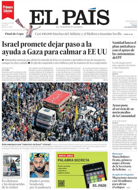 Journal El País Espagne Les Unes des journaux de Espagne Édition du