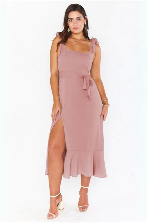 Tie Strap Maxi Dress With Slit Pink Shape Wear Shop