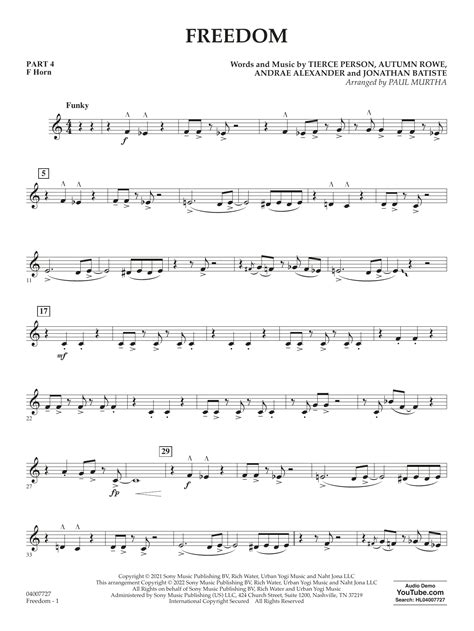 Freedom Arr Paul Murtha Pt 4 F Horn By Jon Batiste Sheet Music