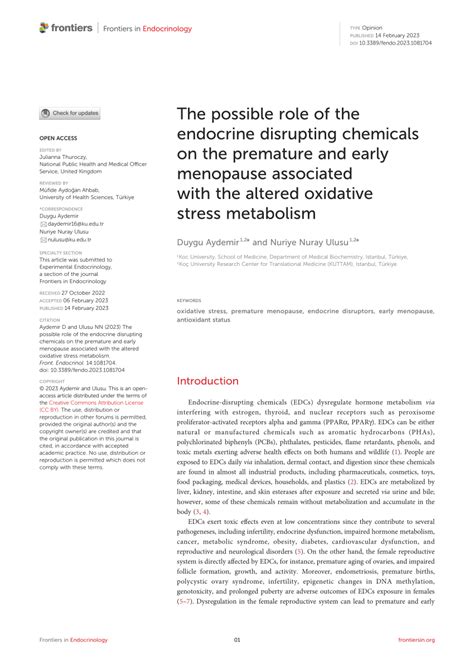 Pdf The Possible Role Of The Endocrine Disrupting Chemicals On The