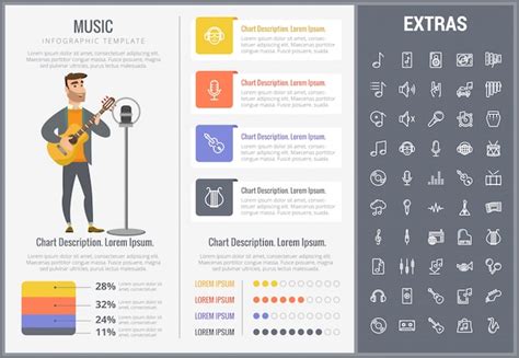 음악 Infographic 템플릿 요소 및 아이콘 프리미엄 벡터