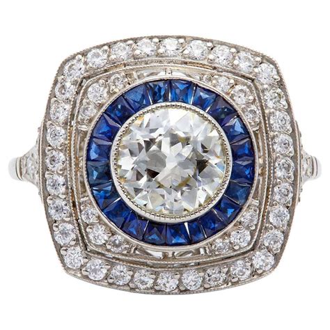 Art Deco Inspired 109 Carat Old European Cut Diamond Sapphire Platinum