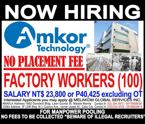 Jobs In Taiwan Amkor Technology Now Hiring Production Workers No