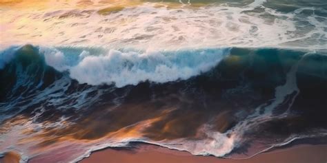 Premium AI Image | Ocean waves on the beach at sunset