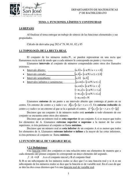 1 Funciones Limites Y Continuidad Pdf Intervalo Matemáticas Función Matemáticas