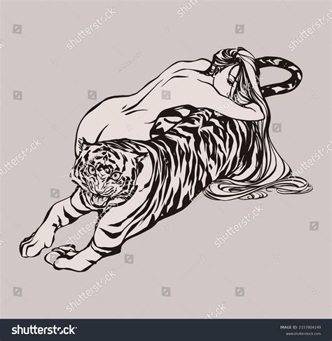 Nude Woman Lying Tiger Stock Vector Royalty Free 2157804149 Shutterstock