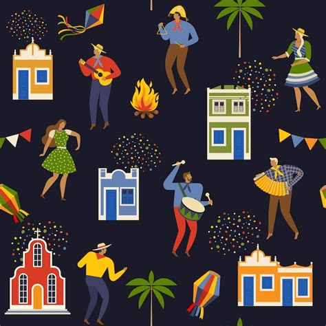 Premium Vector Festa Junina Brazil June Festival Seamless Pattern