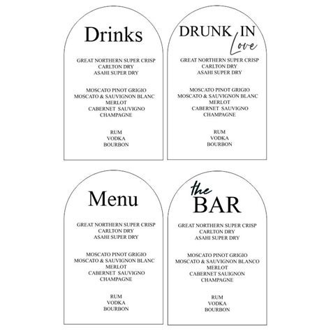 Acrylic Bar Menu Sign Modern Events Drinks List Menu