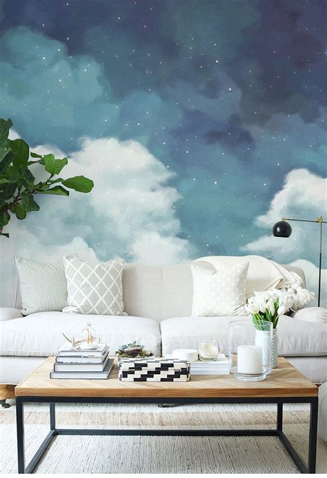 Fantastic Starry Sky Wallpaper Removable Clouds Wall Mural Nursery