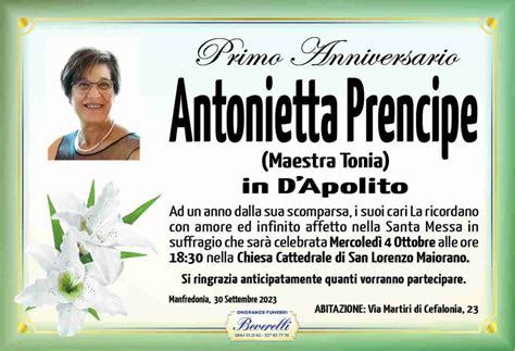 Funerali E Annunci Funebri A Manfredonia Antonietta Prencipe Funer