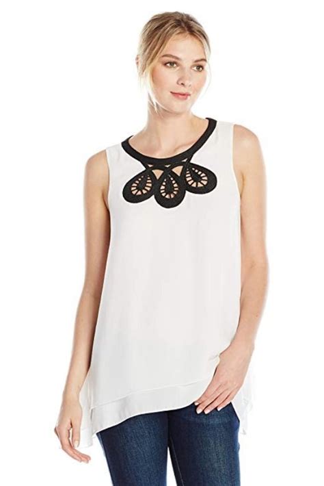 Lark Ro Women S Sleeveless Blouse With Embroidered Neckline Fashion