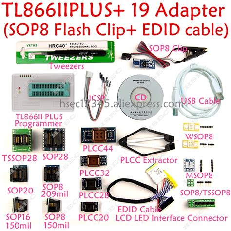 Nouveau XGecu Tl866ii Plus Programmateur Usb 19 Adaptateur SOP8 Clip