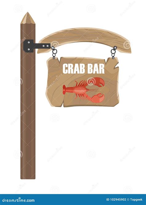 Wooden Hanging Signboard With Crab Bar Notice Stock Vector