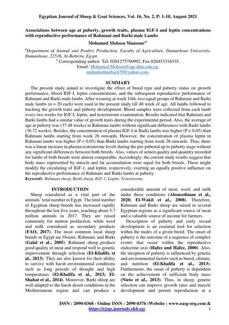 Pdf Associations Between Age At Puberty Growth Traits Plasma Igf I