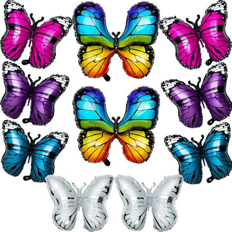 Amazon.com: Sumind 10 Pieces Butterfly Foil Balloons, 5 Colors, for Birthday, Baby Shower ...