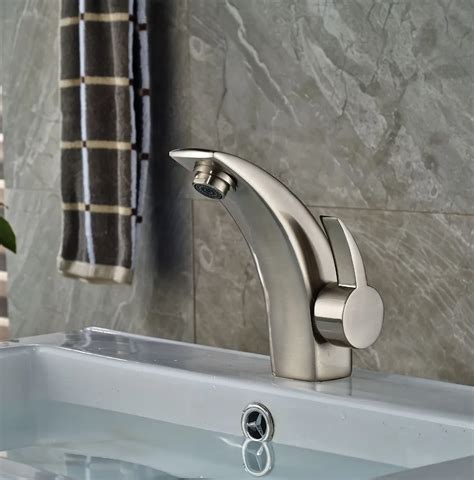 Creative Design Brushed Nickle Basin Sink Tap Deck Mounted Swivel Spout Hot Cold Faucet In Basin
