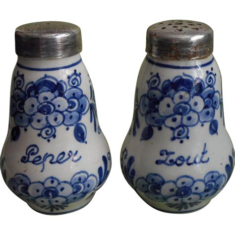 Delft Pottery Shakers Vintage Holland Silver Tops Hand Painted Sold On