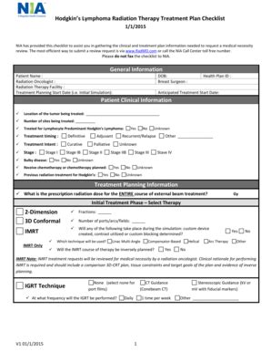 Hodgkins Lymphoma Radiation Therapy Treatment Plan Checklist