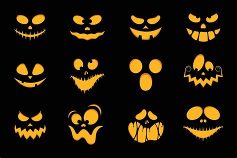 Set of Scary and funny faces of halloween pumpkins or ghosts. Halloween ...