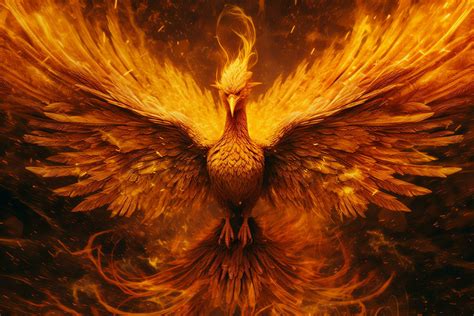 Phoenix bird with outstretched wings rising burning in flames. Epic ...