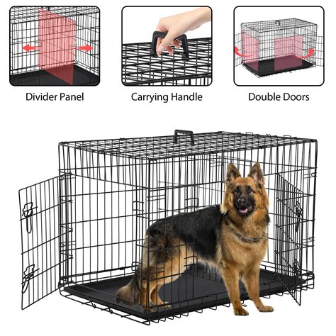 YRLLENSDAN 42 inch XL Dog Crate, Foldable Double-Door Metal Cage with Tray, Black - Walmart.com