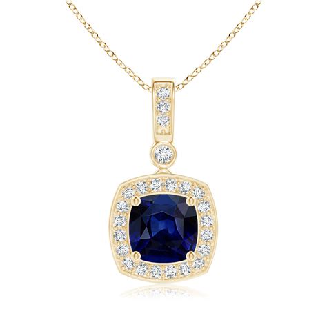 Cushion Sapphire Pendant With Diamond Halo Angara