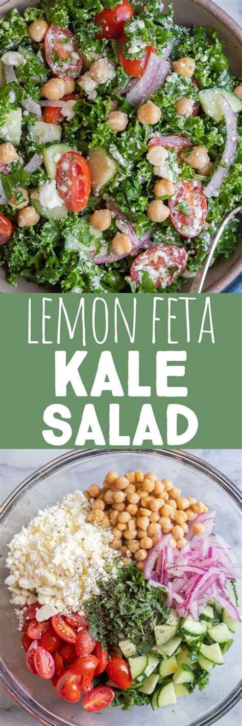 Lemony Kale Salad With Feta Cheese In 2023 Kale Feta Salad Kale Salad Recipes Lemon Salad