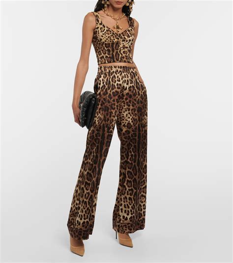 Leopard Print Stretch Silk Pants In Beige Dolce Gabbana Mytheresa