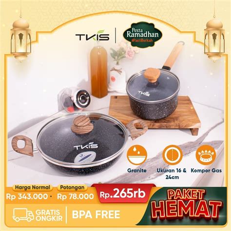 Jual TKIS Paket Hemat 2in1 Wajan Anti Lengket Wood Series 24cm Dan