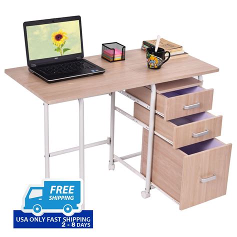 Foldable Computer Laptop Desk With 3 Drawers By Choice Products