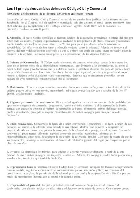 Los 11 Principales Cambios Del Nuevo Código Civil Y Comercial Pdf