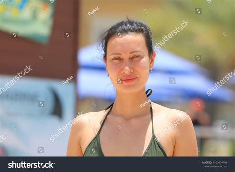 Beautiful Sexy Girl Green Bikini On Stock Photo 1100404106 Shutterstock