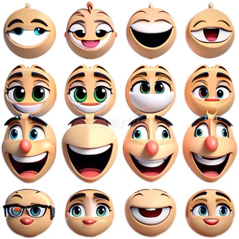 Cartoon Happy Faces With Different Expressions Vector Illustrations