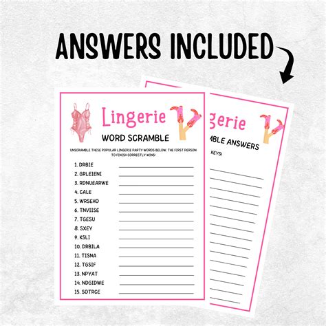 Lingerie Party Games Lingerie Word Scramble Lingerie Games Hen Party Games Bridal Shower