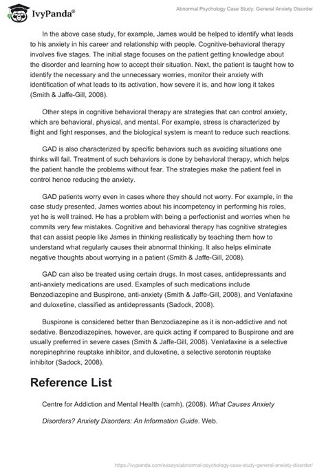 Abnormal Psychology Case Study General Anxiety Disorder 1031 Words