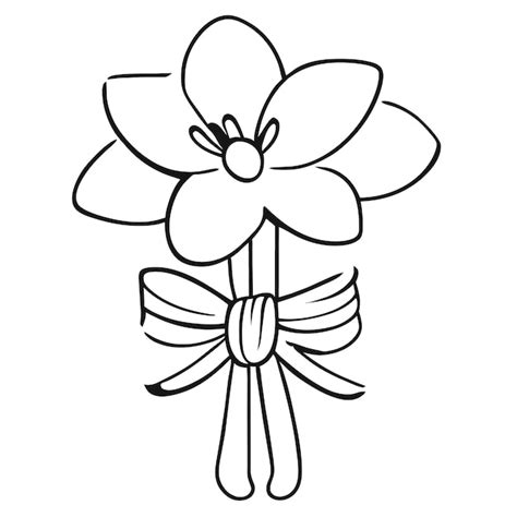 Dibujo Para Colorear De Un Ramo De Flores Con Un Lazo Vector Premium