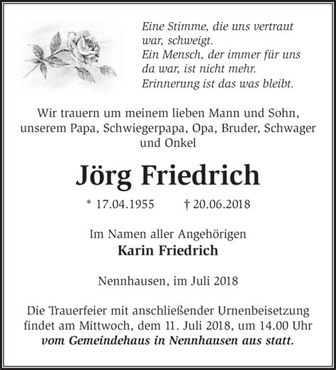 Traueranzeigen von Jörg Friedrich Märkische Onlinezeitung Trauerportal