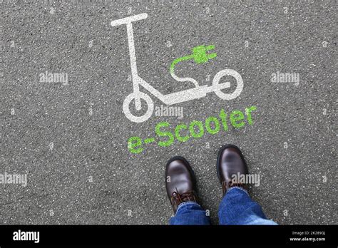 Man People Electric Scooter E Scooter Road Sign Eco Friendly Green