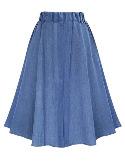 Elastic Waist Denim Flare Skirt With Buttonsfor Women Romwe