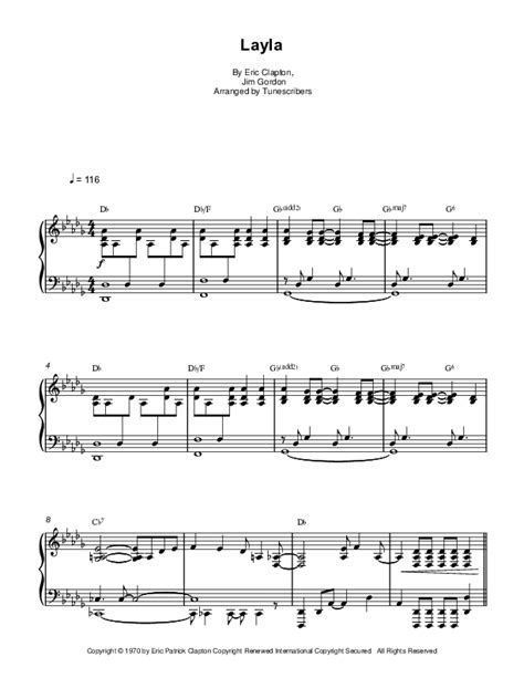 Layla Arr Tunescribers By Eric Clapton Sheet Music For Piano Solo At