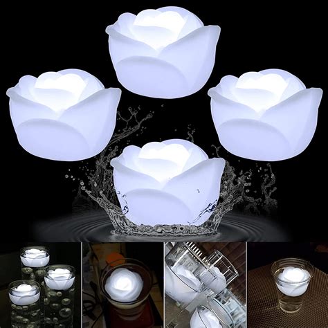 Ardux Led Floating Candles Flameless Floating Rose Tea Lights Waterproof Flower