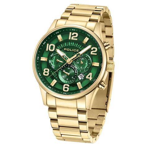 buy  police quartz multifunction green dial stainless steel strap