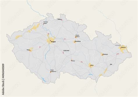 Isolated map of Czechia with capital, national borders, important ...