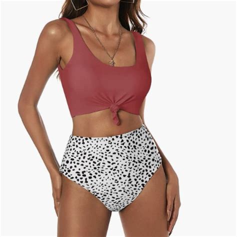 Zefal Swim Zaful Womens High Waisted Bikini Scoop Neck Swimsuit Two Pieces Bathing Suit