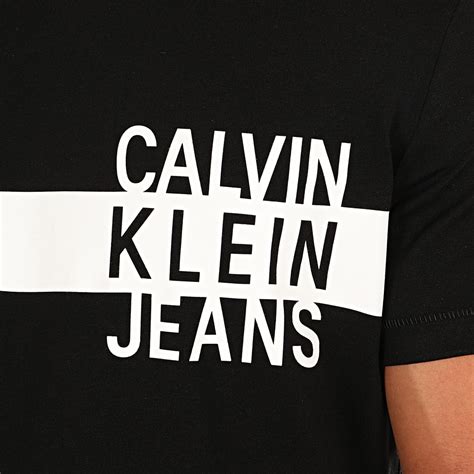 Calvin Klein Tee Shirt Stacked Logo With Stripe 4539 Noir Blanc