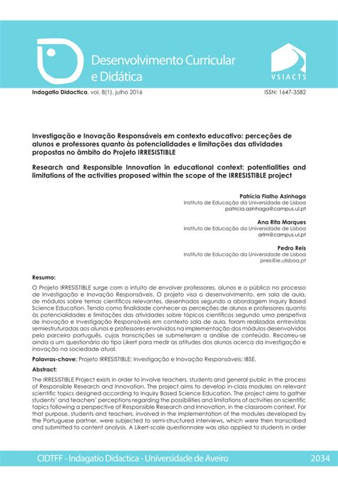 Projeto Educativo E Proposta De Investigação São Respectivamente - Projeto Educativo E Proposta De Investigação São Respectivamente - RETOEDU