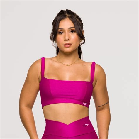 Top Feminino Rosa Adalia Fitness Poliamida Academia Decote Reto Lot