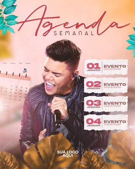 Flyer Agenda Semanal Cantor Sertanejo Social Media PSD Editável